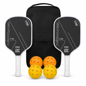 Pickleball Paddles Set of 2, USAP Approved T700 Carbon Fiber Pickleball Rackets with 4 Balls & Carry Bag – White