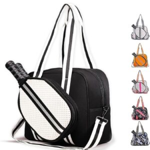 Pickleball Bag Tote Crossbody Shoulder Bag with Adjustable Strap Multi-Compartment Sports Racket Bag - Black