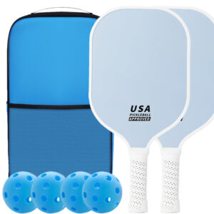 Light Blue Fiberglass Pickleball Paddle Set - 2 Minimalist Paddles, 4 Balls, and Carry Bag for Outdoor Play