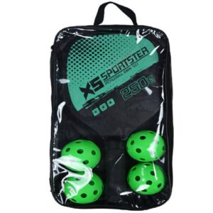 Green Pickleball Paddles Set of 2 Lightweight Wood Rackets with 4 Pickleballs and Carry Bag Outdoor Sports Equipment for Beginners