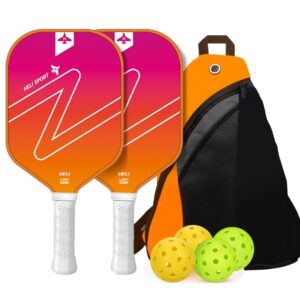 Heli Sport Pickleball Set -  Pink and Red Paddles, Balls and a Carry Bag